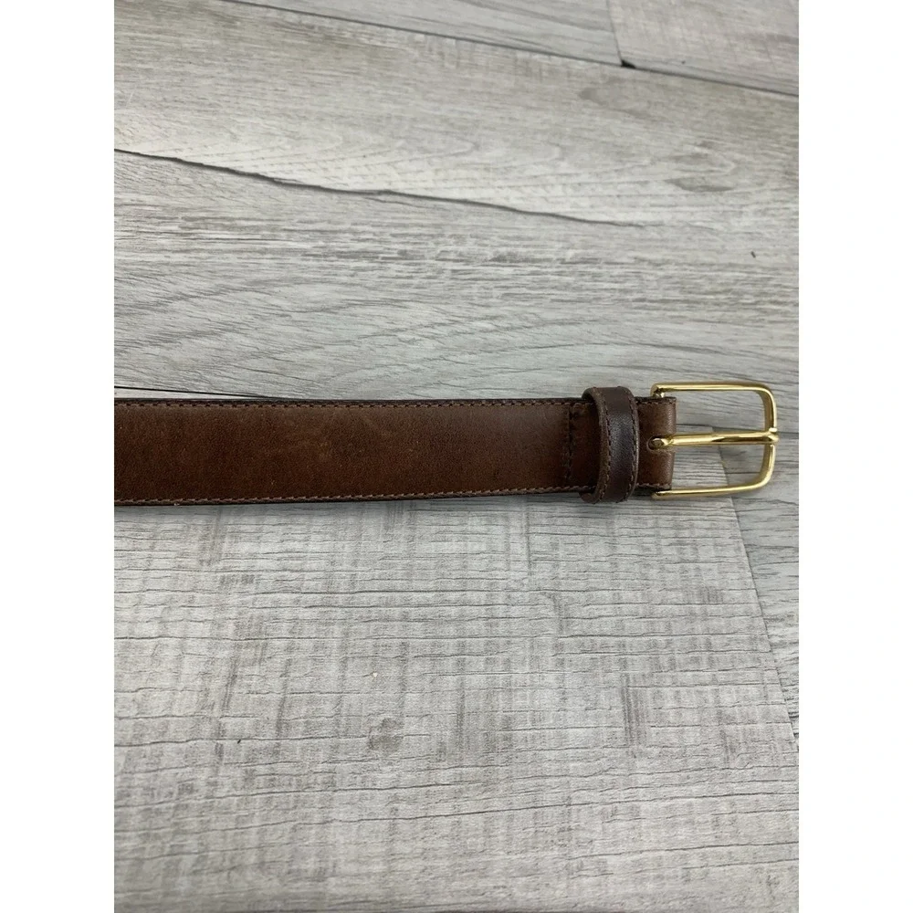 Henry Grethel belt men's 36 marble Brown full grain glove leather brass buckle